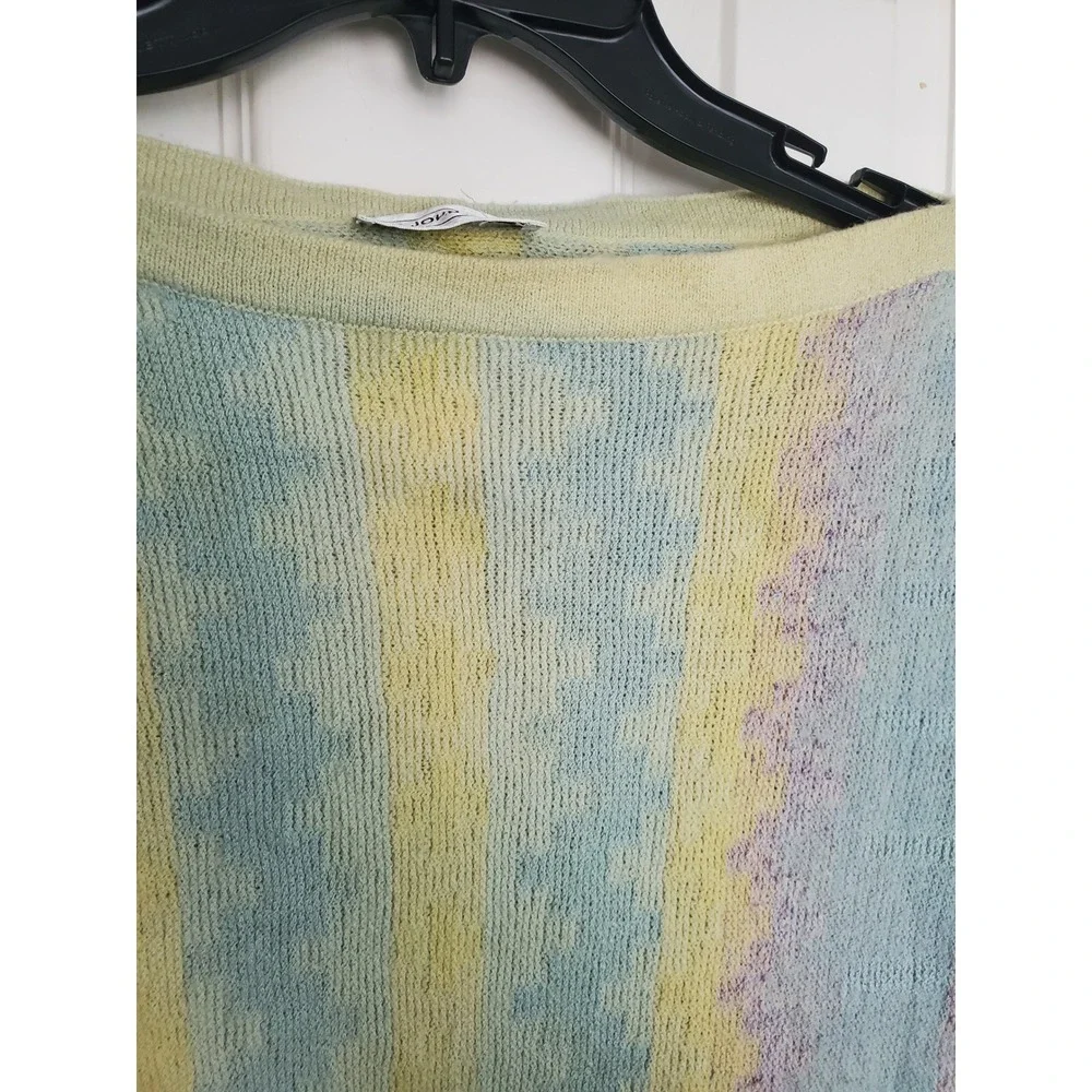 St John Sweater Pastel Multi Color Santana Knit Boat Neck 3/4 Sleeve Vintage M